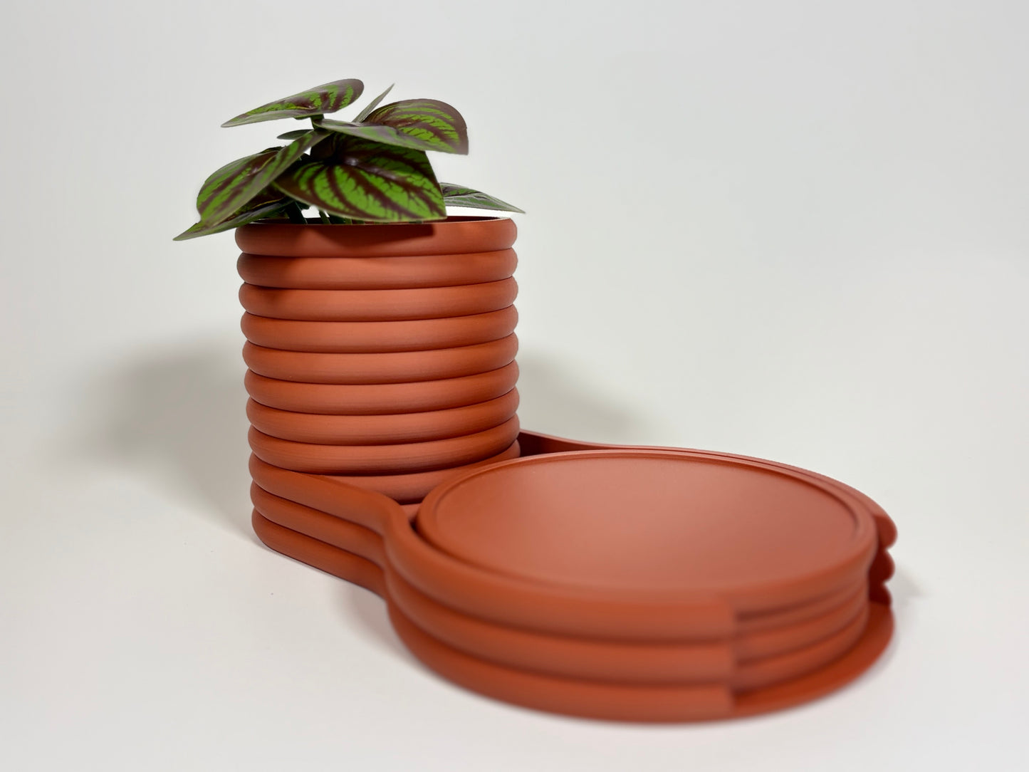 Coaster Planter | Succulent Pot with Hidden Water Tray & 4 Drink Coasters | Modern Desk Planter | Gift for Plant Lovers