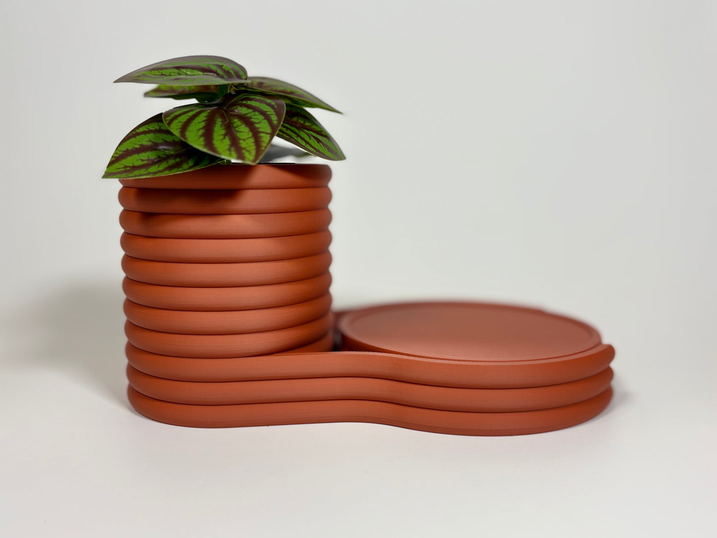 Coaster Planter | Succulent Pot with Hidden Water Tray & 4 Drink Coasters | Modern Desk Planter | Gift for Plant Lovers