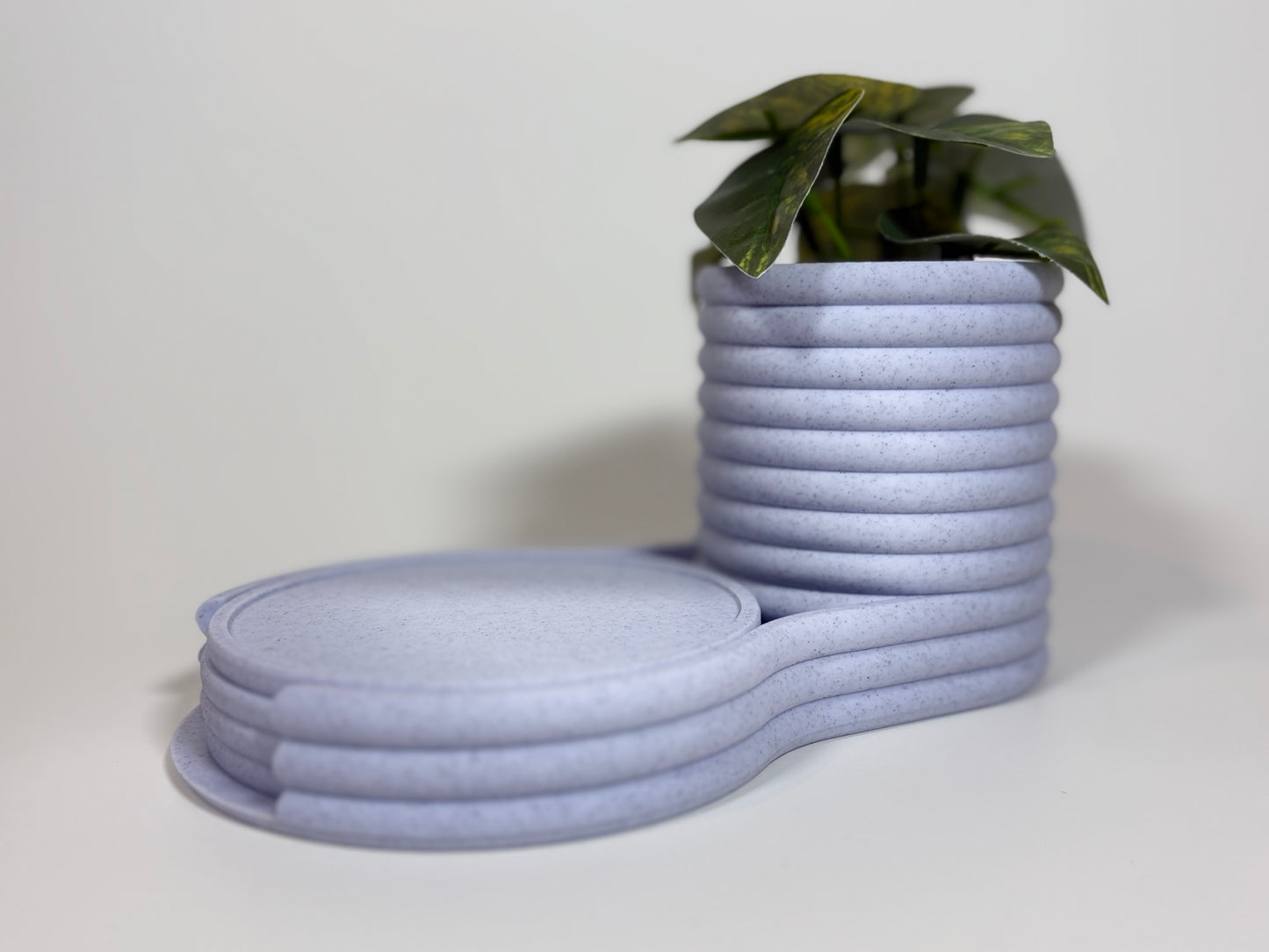 Coaster Planter | Succulent Pot with Hidden Water Tray & 4 Drink Coasters | Modern Desk Planter | Gift for Plant Lovers