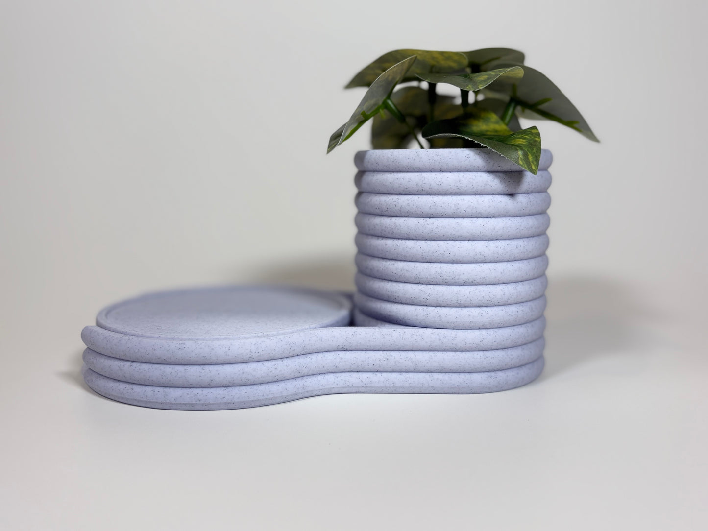 Coaster Planter | Succulent Pot with Hidden Water Tray & 4 Drink Coasters | Modern Desk Planter | Gift for Plant Lovers