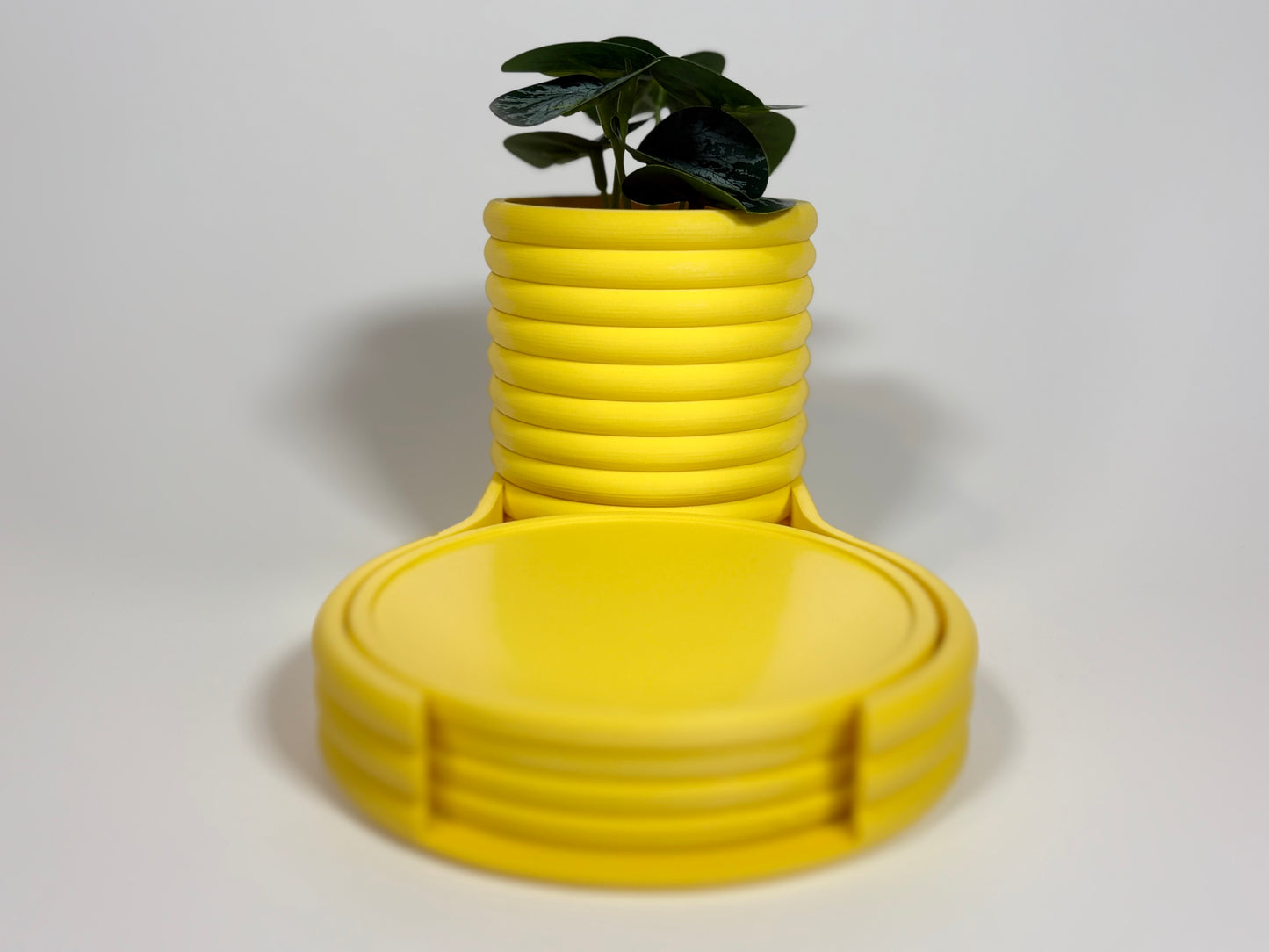 Coaster Planter | Succulent Pot with Hidden Water Tray & 4 Drink Coasters | Modern Desk Planter | Gift for Plant Lovers