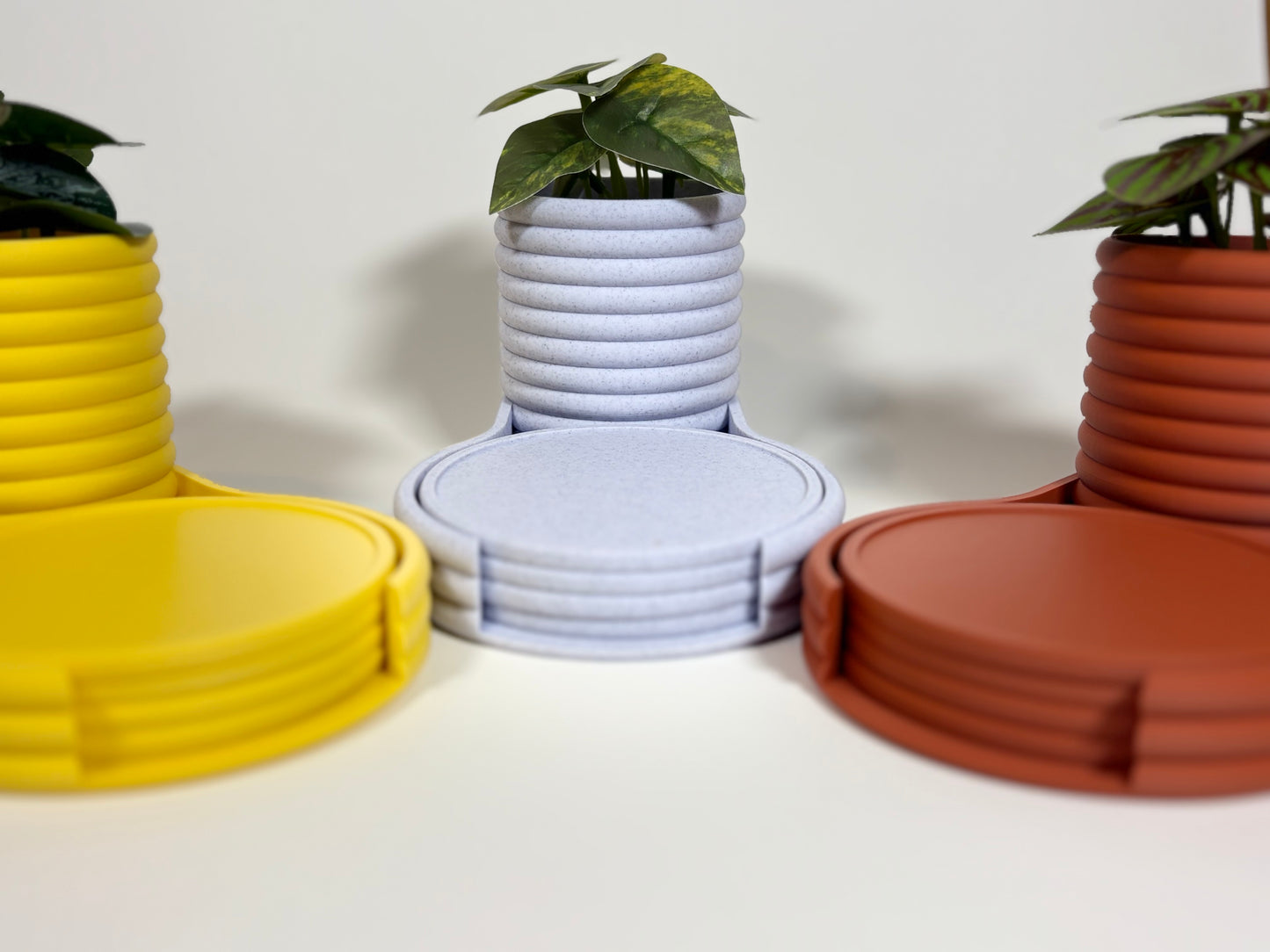 Coaster Planter | Succulent Pot with Hidden Water Tray & 4 Drink Coasters | Modern Desk Planter | Gift for Plant Lovers