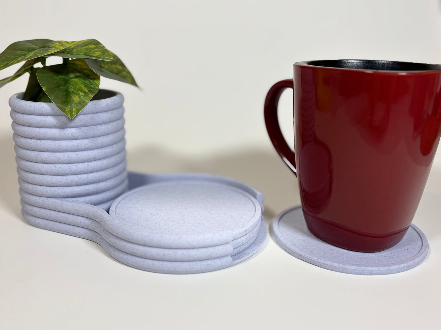 Coaster Planter | Succulent Pot with Hidden Water Tray & 4 Drink Coasters | Modern Desk Planter | Gift for Plant Lovers