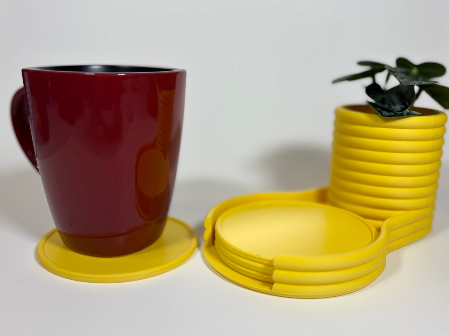 Coaster Planter | Succulent Pot with Hidden Water Tray & 4 Drink Coasters | Modern Desk Planter | Gift for Plant Lovers